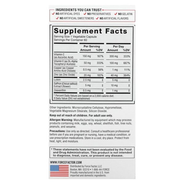 Etiqueta lateral de Force Factor Complete Eye Health