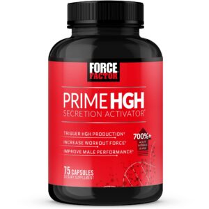 Frasco rojo Force Factor Prime suplemento aumento HGH para hombres