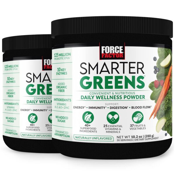 Paquete de 2 Force Factor Smarter Greens Polvo Bienestar Diario