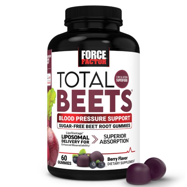 Gomitas Force Factor Total Beets sabor frutos rojos frente frasco