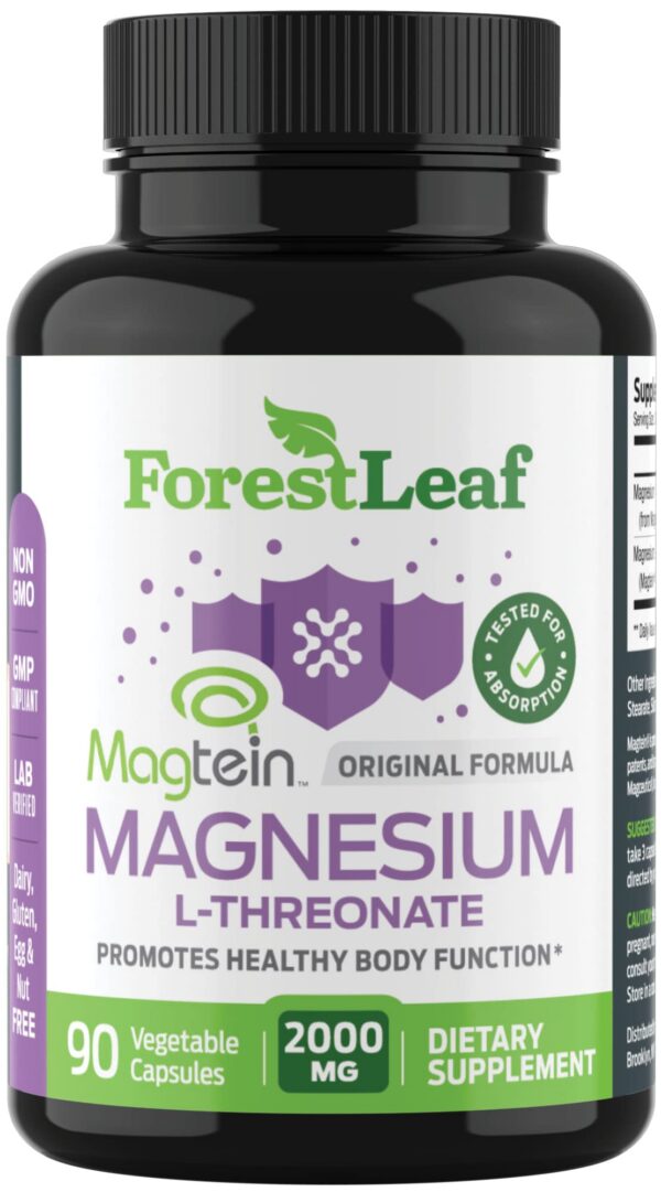 Frasco de Forest Leaf Magtein cápsulas con etiqueta