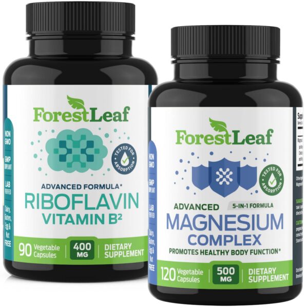 Frente del frasco ForestLeaf Riboflavin y Magnesio
