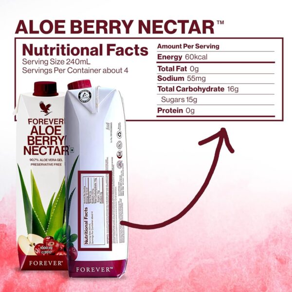 Detalle etiqueta Néctar Aloe Berry Forever Living