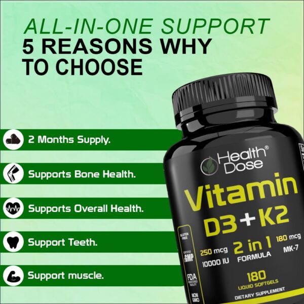 Suplemento vitamina D3 y K2 fórmula 2 en 1 para salud integral