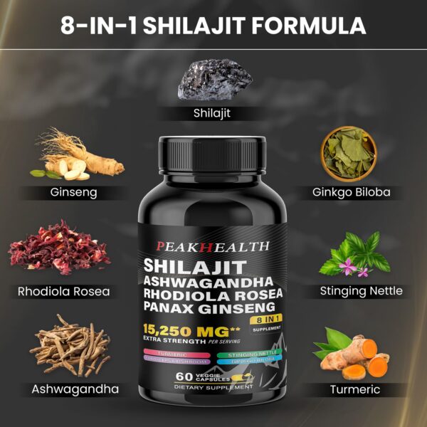 Fórmula herbal cápsulas shilajit y musgo marino Peakhealth