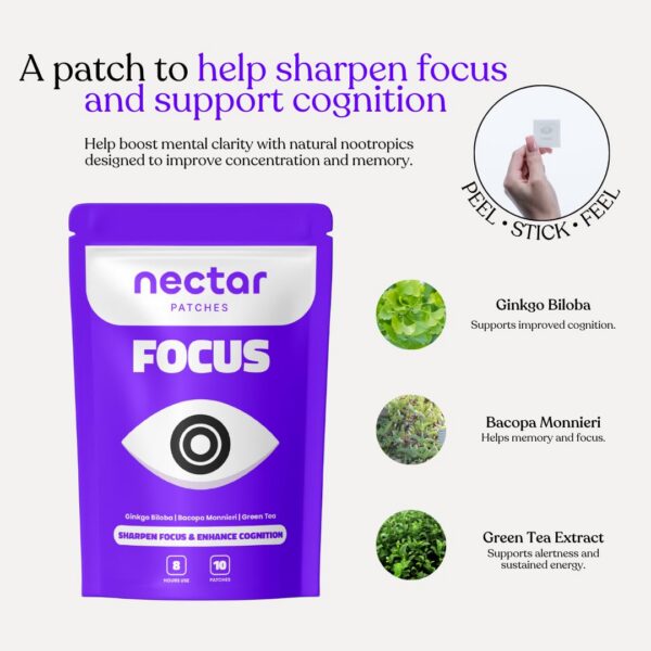 Formula limpia y natural parches Nectar para enfoque