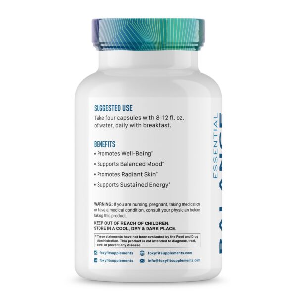 Etiqueta en frasco de Essential Balance FoxyFit