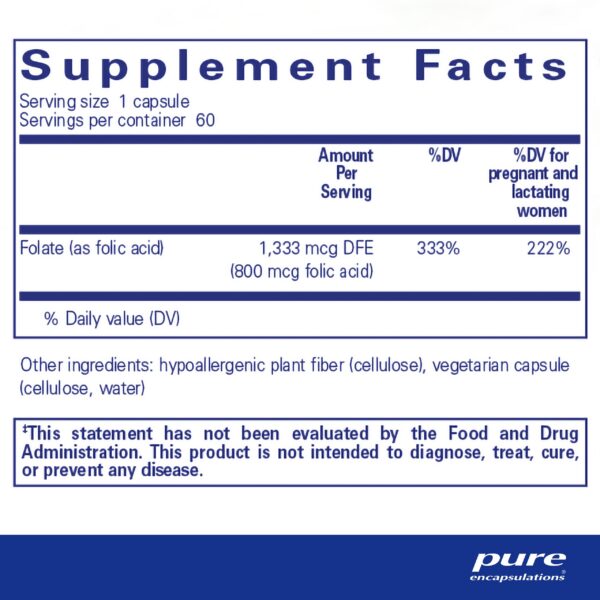 Frasco Pure Encapsulations ácido-fólico 60 cápsulas