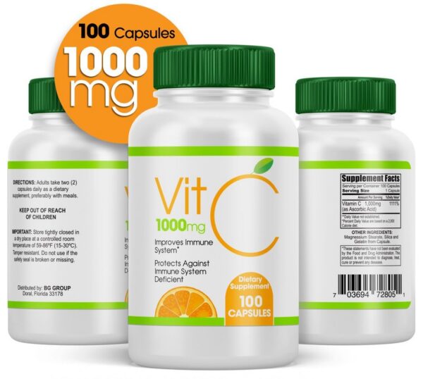 Frasco de 100 cápsulas de vitamina C