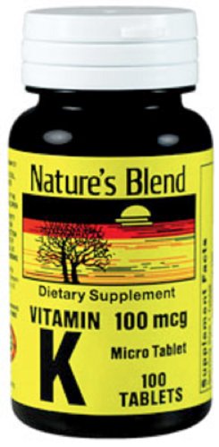 Frasco de 100 tabletas de vitamina K Nature's Blend