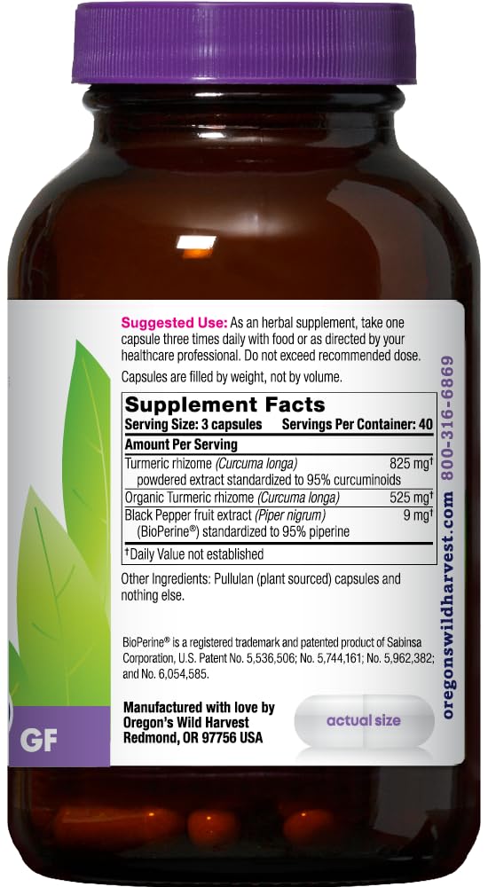 Version 1.0.0 Frasco 120 cápsulas veganas cúrcuma con BioPerine Oregon's Wild Harvest