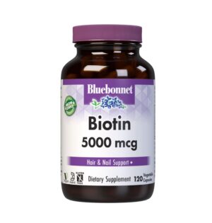 Frasco 120 cápsulas vegetales de biotina 5000 mcg Bluebonnet