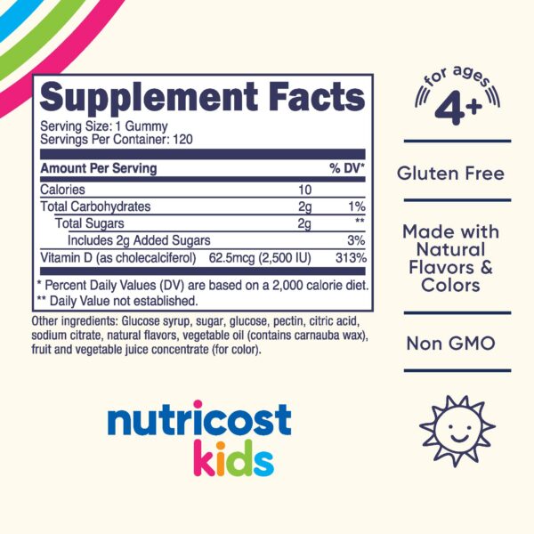 Frasco de 120 gominolas vitamina d3 niños Nutricost