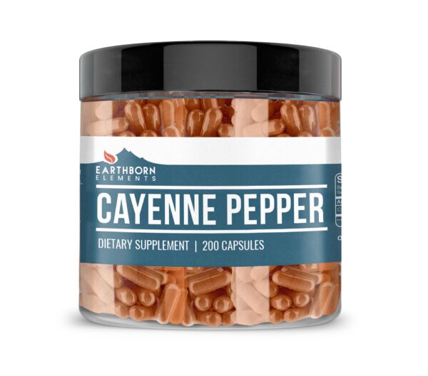 Frasco de 200 cápsulas de pimienta de cayena Earthborn Elements