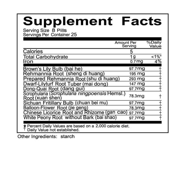 Frasco de 200 pastillas Bai He Gu Jin Wan para bienestar general