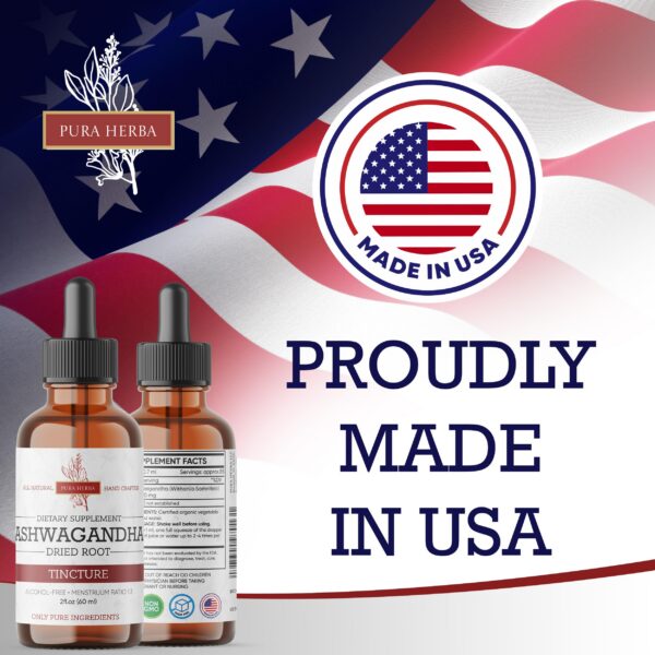 Version 1.0.0 Frasco 2 onzas Ashwagandha orgánica gotas herbario Pura Herba