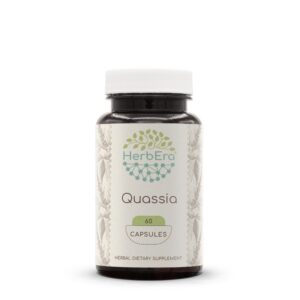 Frasco con 60 cápsulas naturales de quassia HerbEra 500 mg