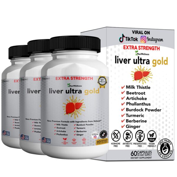 Frasco de 60 cápsulas vegetarianas Liver Ultra Gold para apoyo hepático