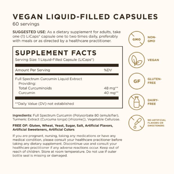 Solgar Full Spectrum Curcumin vista lateral del producto