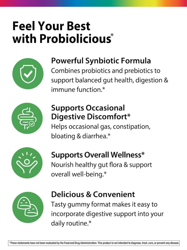 Frasco abierto con gomitas Probiolicious