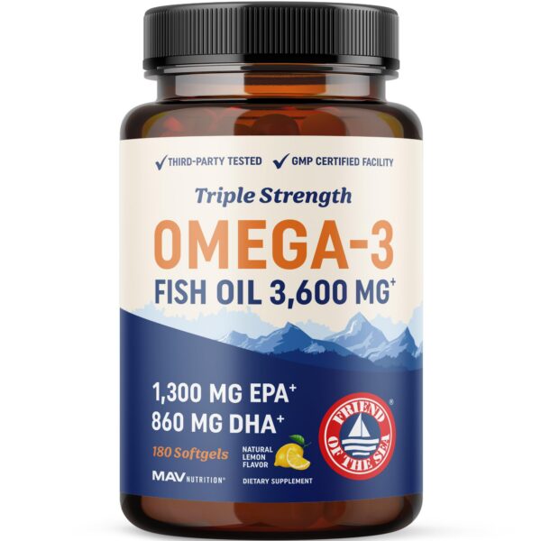 Version 1.0.0 Frasco de aceite de pescado MAV NUTRITION Omega 3 triple fuerza 180 cápsulas