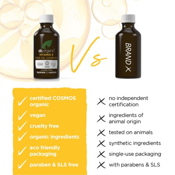 Frasco aceite vitamina e Dr. Organic certificado orgánico