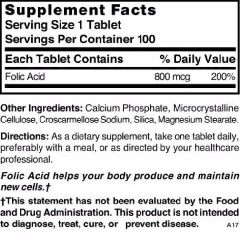 Version 1.0.0 Frasco de Ácido Fólico 800 mcg 100 tabletas