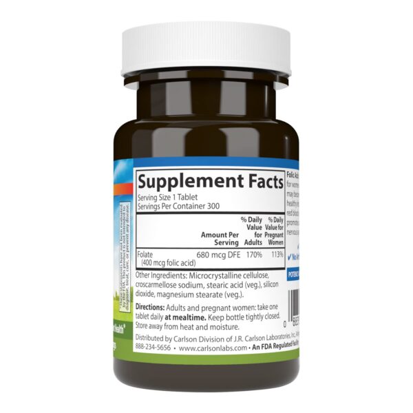 Frasco ácido fólico Carlson vitaminas del complejo b para embarazadas
