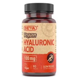Frasco de ácido hialurónico vegano DEVA 100 mg 90 tabletas
