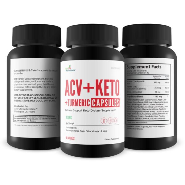 Frasco ACV Keto Cúrcuma vista lateral