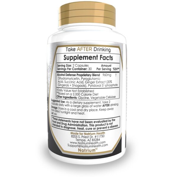 Frasco de Alcohol Defense cápsulas para metabolismo eficiente alcohol