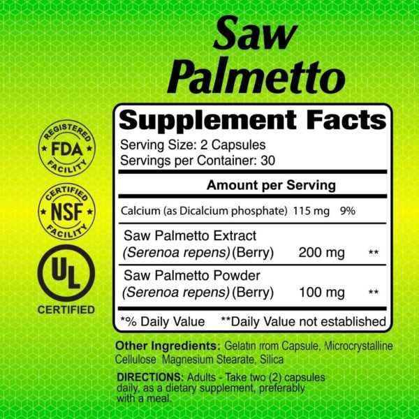 Frasco ALFA VITAMINS Saw Palmetto extracto y polvo de bayas 60 cápsulas