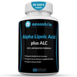 Frasco del suplemento Alpha Lipoic Acid Plus Acetyl L-Carnitine de Neonutrix