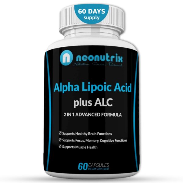 Frasco del suplemento Alpha Lipoic Acid Plus Acetyl L-Carnitine de Neonutrix