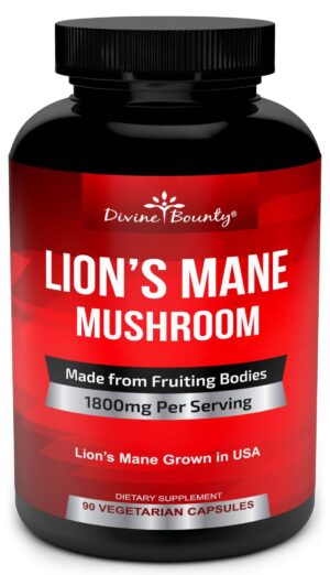 Frasco ámbar oscuro cápsulas orgánicas Melena de León Divine Bounty