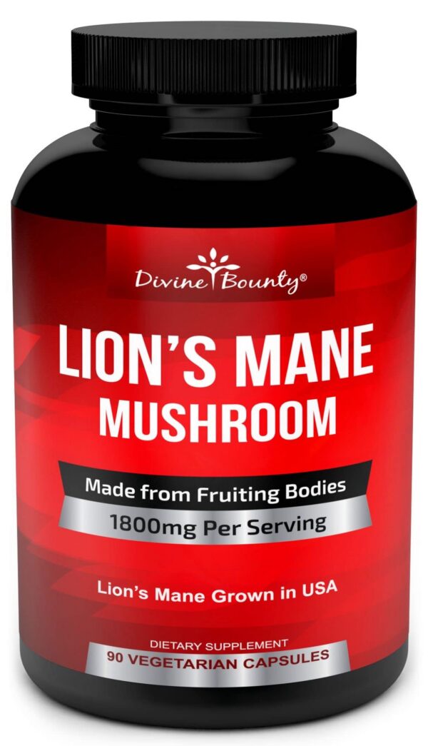 Frasco ámbar oscuro cápsulas orgánicas Melena de León Divine Bounty