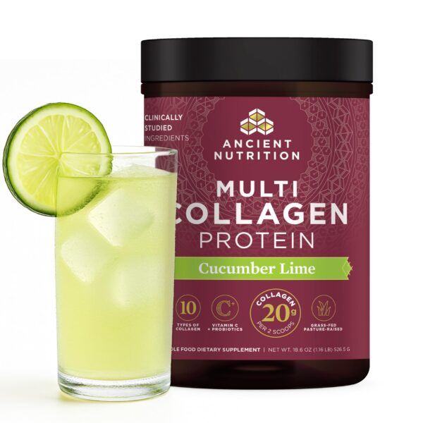 Frasco Ancient Nutrition Colágeno Multi Pepino Lima