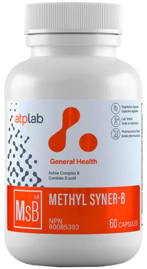 Frasco de ATP LAB Methyl Syner-B con cápsulas
