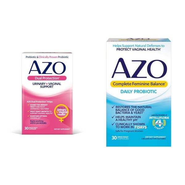 Frasco AZO Dual Protection probióticos soporte vaginal urinario mujer