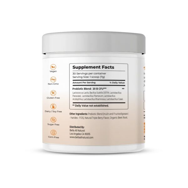 Frasco Bella probióticos sin refrigerar en polvo triple baya