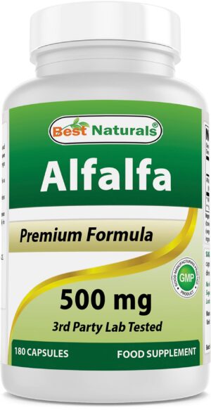 Frasco Best Naturals alfalfa 500 mg 180 cápsulas superalimento verde