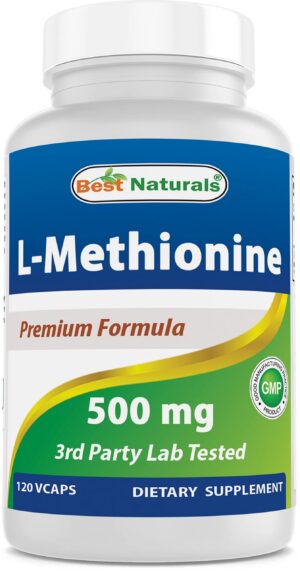 Frasco Best Naturals L-Metionina 500 mg 120 cápsulas vegetarianas