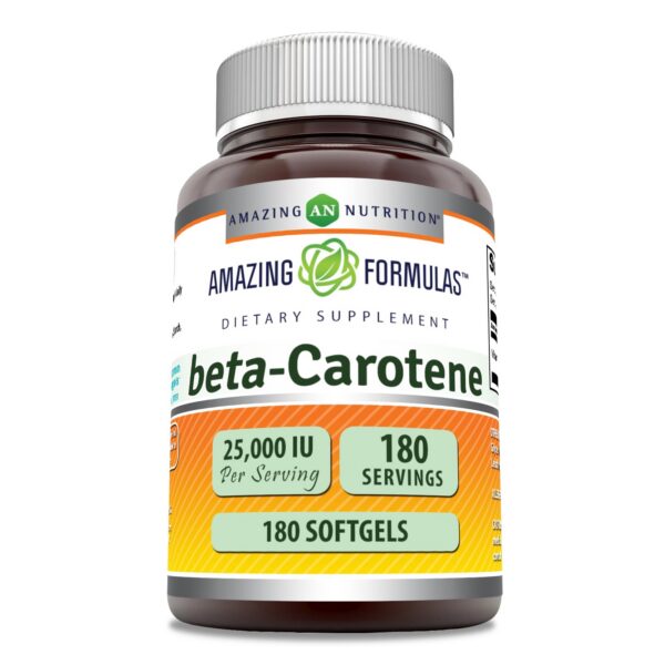 Frasco suplemento Beta-Caroteno Amazing Formulas 180 softgels