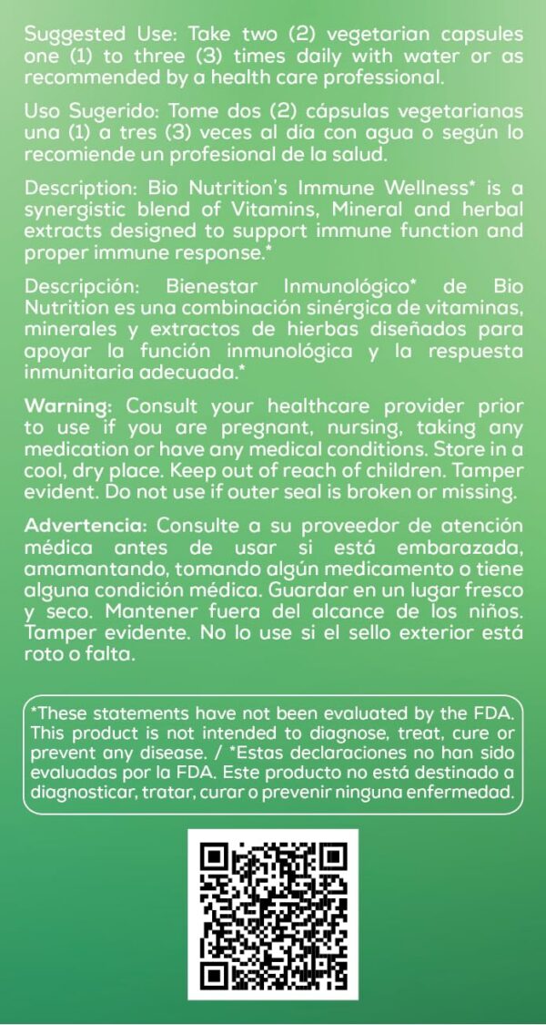 Frasco Bio Nutrition con etiqueta clara suplementos inmunológicos