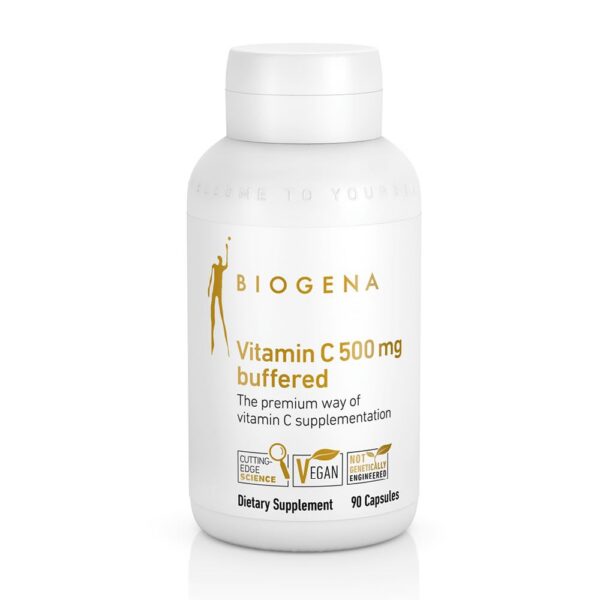 Frasco Biogena Vitamina C Buffered Gold 500 mg 90 cápsulas