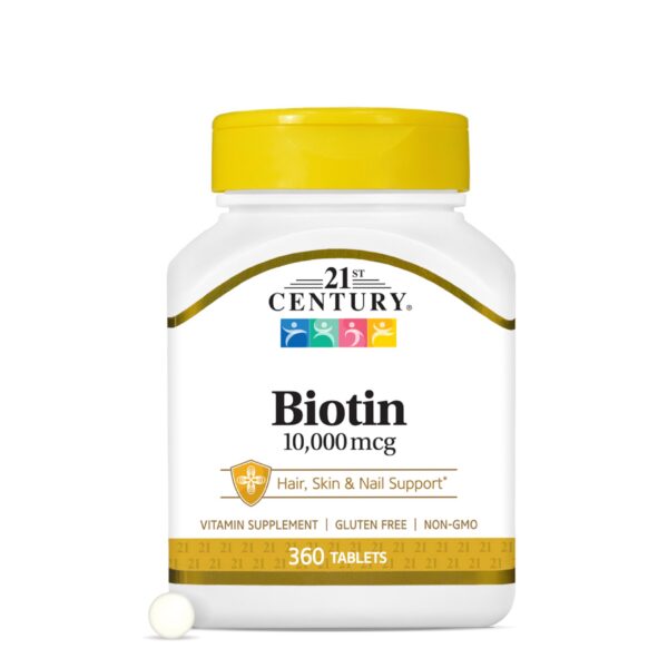 Frasco de Biotina 21st Century 10,000 mcg. 360 tabletas