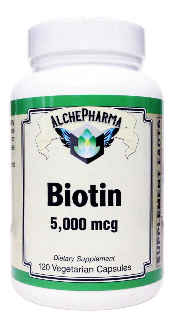 Frasco de biotina AlchePharma vista frontal