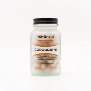 Frasco blanco de cápsulas VemoHerb Cordyceps suplemento dietético