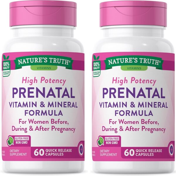 Frasco blanco vitaminas prenatales Nature's Truth 60 cápsulas