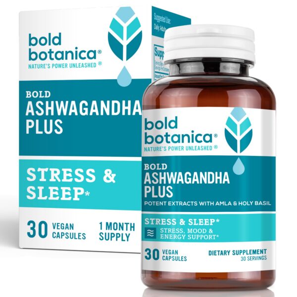 Frasco Bold Botanica Ashwagandha Plus 30 cápsulas veganas